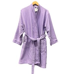 Fishers Finery Robe Womens Large Waffle Knit Purple Belted Pockets Loungewear‎